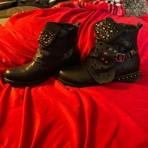 LALA IKAI Women Motorcycle Boots Black 8.5